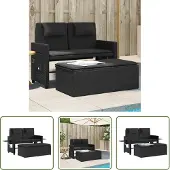 The Living Store Gartenbank Verstellbar mit Kissen Schwarz Poly Rattan
