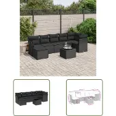 The Living Store 8-tlg. Garten-Sofagarnitur mit Kissen Schwarz Poly Rattan
