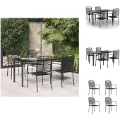 vidaXL 5-tlg. Garten-Essgruppe Schwarz Baumwollseil und Stahl - Gartenmöbel-Sets