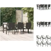 vidaXL 7-tlg. Garten-Essgruppe mit Kissen Schwarz Poly Rattan - Gartenmöbel-Sets