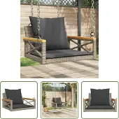 The Living Store Hängesessel mit Kissen Grau 63x62x40 cm Poly Rattan
