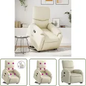 The Living Store Massagesessel mit Aufstehhilfe Creme Kunstleder