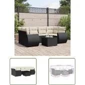 The Living Store 7-tlg. Garten-Sofagarnitur mit Kissen Schwarz Poly Rattan