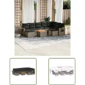 The Living Store 10-tlg. Garten-Sofagarnitur mit Kissen Grau Poly Rattan