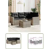 The Living Store 5-tlg. Garten-Sofagarnitur mit Kissen Hellgrau Poly Rattan