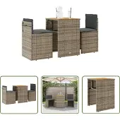 The Living Store 3-tlg. Bistro-Set mit Kissen Grau Poly Rattan