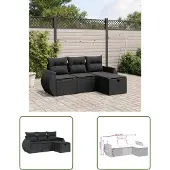 The Living Store 4-tlg. Garten-Sofagarnitur mit Kissen Schwarz Poly Rattan