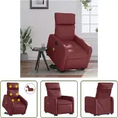 The Living Store Massagesessel mit Aufstehhilfe Elektrisch Weinrot Kunstleder