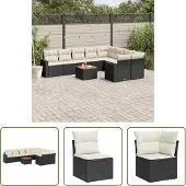 The Living Store 10-tlg. Garten-Sofagarnitur mit Kissen Schwarz Poly Rattan