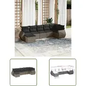 The Living Store 7-tlg. Garten-Sofagarnitur mit Kissen Grau Poly Rattan