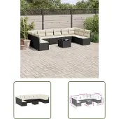 The Living Store 11-tlg. Garten-Sofagarnitur mit Kissen Schwarz Poly Rattan
