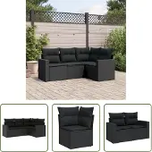 The Living Store 4-tlg. Garten-Sofagarnitur mit Kissen Schwarz Poly Rattan