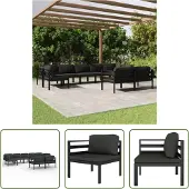 The Living Store 9-tlg. Garten-Lounge-Set mit Kissen Aluminium Anthrazit