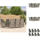 vidaXL 9-tlg. Garten-Essgruppe mit Kissen Grau Poly Rattan - Gartenmöbel-Sets