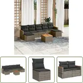 The Living Store 8-tlg. Garten-Sofagarnitur mit Kissen Grau Poly Rattan