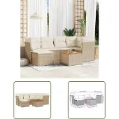 The Living Store 7-tlg. Garten-Sofagarnitur mit Kissen Beige Poly Rattan