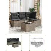 The Living Store 5-tlg. Garten-Sofagarnitur mit Kissen Grau Poly Rattan