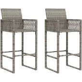 vidaXL Garten-Barhocker 2 Stk. Grau Poly Rattan
