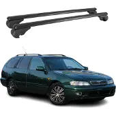 Omtec Dachquerträger für Nissan Primera WP11, Baujahr 1996-2001, aus Aluminium, schwarz