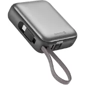 Swissten , Externer Akku 10000mAh mit USB-C- und Lightning-Kabel Ultra-Kompakt, Silber