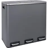 SVITA TM3X18 Mülleimer Papierkorb 54L Treteimer Abfalleimer Recycling pulverbeschichteter Stahl Grau