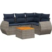 Syfax 5-teiliges Gartensofa-Set mit Kissen, grau, Polyrattan