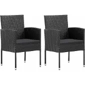 Syfax Gartenstühle mit Kissen in Schwarz 2 Stk. Schwarz Poly Rattan