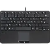 Perixx PERIBOARD-525 DE B, Kabelgebundene Mini-USB-Tastatur mit Touchpad, Scherentasten, 2 integrierte USB-Anschlüsse, schwarz (PERIBOARD-525 DE B)