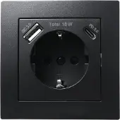 McPower Schutzkontakt-Steckdose, Flair, Quickcharge Anschlüsse, PD, 1x USB-C, 1x USB-A, 250 V, 16 A - Steckdose: 1-fach - Farbe: schwarz