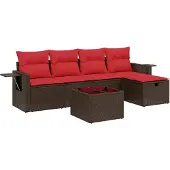 Syfax 6-teiliges Gartensofa-Set mit Kissen, braun, Polyrattan