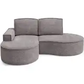 Bettso FLOW Ecksofa mit abgerundeten Seiten und grauen Kissen aus Abriamo-Stoff Links