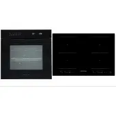Respekta Backofen Herd Kochfeld Schwarz Induktion 77cm Set Autark Timer Pyrolyse