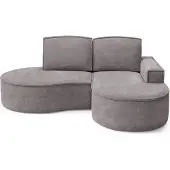 Bettso FLOW Ecksofa mit abgerundeten Seiten und grauen Kissen aus Abriamo-Stoff Rechts