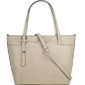 Cluty Damen Handtasche beige in Kroko-Optik, H 28 x B 35 x T 12 cm, mit verstellbarem Schultergurt
