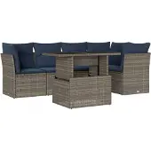 Syfax 6-teiliges Gartensofa-Set mit Kissen, grau, Polyrattan