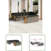 The Living Store 14-tlg. Garten-Sofagarnitur mit Kissen Grau Poly Rattan