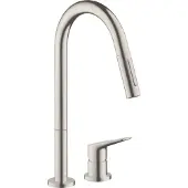 Axor Citterio M DN 15 2-Loch-Einhebel-Küchenmischer 220 mit Ausziehbrause, 34822800, Farbe: Edelstahl-finish