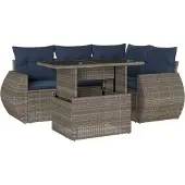 Syfax 5-teiliges Gartensofa-Set mit Kissen, grau, Polyrattan