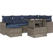 Syfax 7-teiliges Gartensofa-Set mit Kissen, grau, Polyrattan