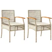 vidaXL Gartenstühle mit Kissen 2 Stk. Beige Poly Rattan Akazienholz