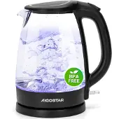 Aigostar 30GOM, 1,7 l, 2200 W, Schwarz, Transparent, Glas, Kunststoff, Drahtlos