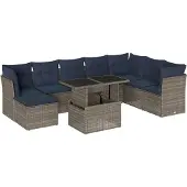Syfax 9-teiliges Gartensofa-Set mit Kissen, grau, Polyrattan