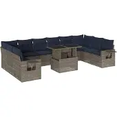 Syfax 11-teiliges Gartensofa-Set mit Kissen, grau, Polyrattan