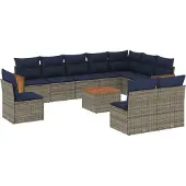 Syfax 11-teiliges Gartensofa-Set mit Kissen, grau, Polyrattan