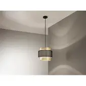 Meine Wunschleuchte LED Hängelampe einflammig, Gold mit Stoffblende Schwarz, Ø 35cm - Esstischlampe