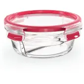 EMSA Aufbewahrungsbecher "Clip & Close Glas", (2 tlg.), 0,55 Liter, rund mit Trennwand, Stapelkante, backofengeeignet, dicht