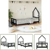 The Living Store Kinderbett Schwarz 80x200 cm Massivholz Kiefer