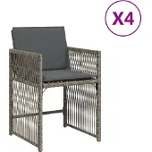 Syfax Gartenstühle mit Kissen 4 Stk. Grau Poly Rattan