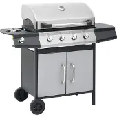 vidaXL Gasgrill 4+1 Flammen Schwarz und Silbern Stahl & Edelstahl