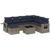 Syfax 8-teiliges Gartensofa-Set mit Kissen, grau, Polyrattan